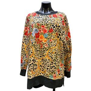 Johnny Was Floral & Leopard Print Pullover Blouse M